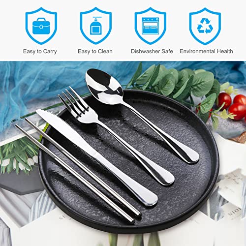 Portable Stainless Steel Travel Utensil Set with Case - Thick 5 PCS