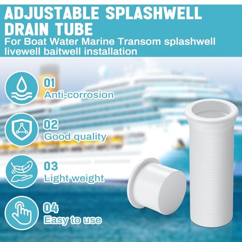 Yaocom 2Pcs Adjustable Splashwell Drain Pipe 3/4-Inch or 1-1/4 Inch Boat Livewell Overflow Drain