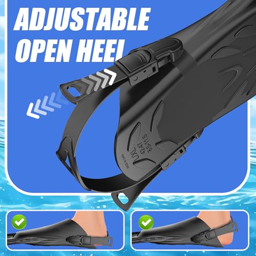Adjustable Snorkel Fins for Adults - Travel Size L/XL (US Men 9-13/Women 10-14)
