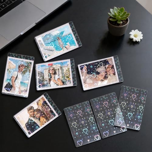 Holographic Photocard Sleeves - 100 Pcs, 65x90mm, Heart Design