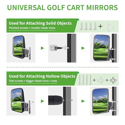 10L0L Golf Cart Folding Side Mirrors with Panoramic Rear View Kit