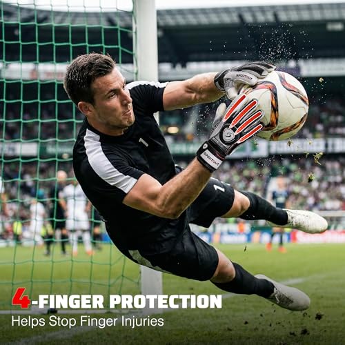 Sportout Kids-Adult Soccer Goalkeeper Gloves Fingersave, 4mm Latex, Black, Size 8