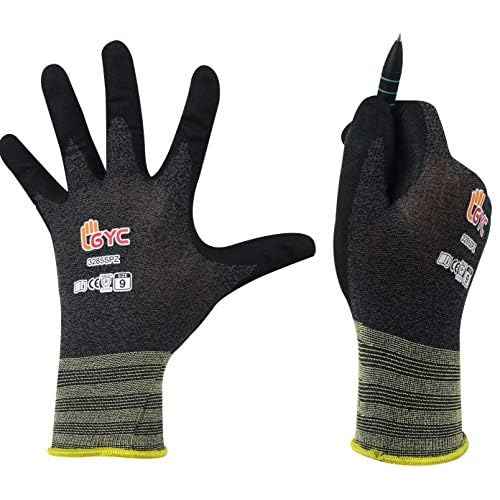 GYC Gloves, Sanitized, DIY Gardening, Super Slim Water-based PU ECO Micro Finish Safety Work Gloves - 10 Pairs Pack - Comfortable Grip, Anti-Slip (3285SPZ / SIZE 8 - Medium)
