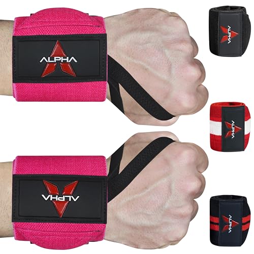 Weightlifting Wrist Wraps - Adjustable & Durable for Gym - Pink
