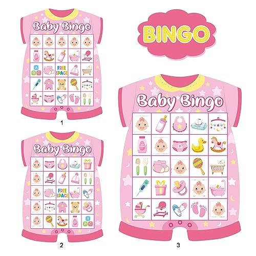 Pink Baby Shower Bingo Cards - 24 Player Set with Chips & Instructions