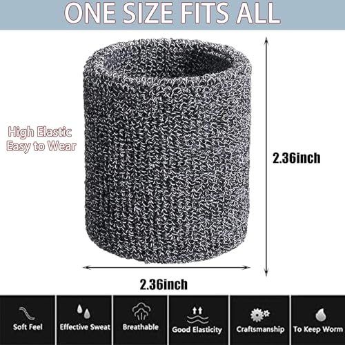 Tennis Wrist Sweatbands - Cotton Terry Cloths, Grey, 2.36x2.36in