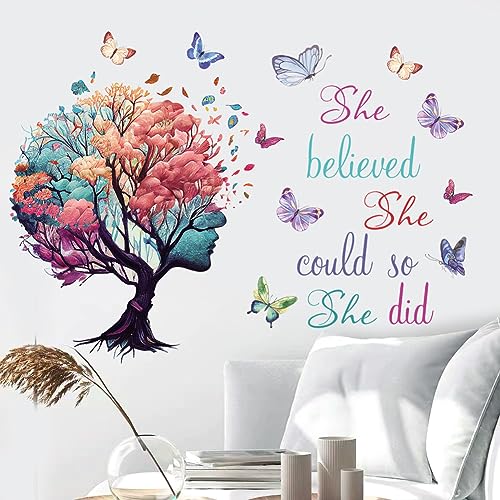 Inspirational Quote Wall Decal - She Believed She Could Tree & Butterfly Art