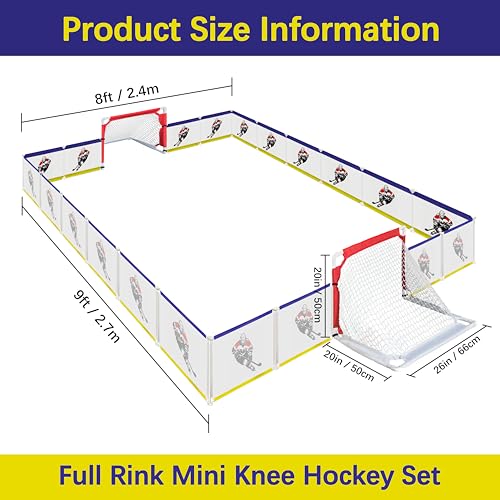 Indoor Mini Knee Hockey Set - Complete 9x8ft Rink with Goals & Sticks