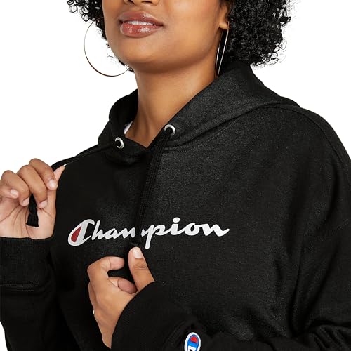 Champion Women's Pullover Fleece Hoodie Small Original Black Midweight Loose Fit