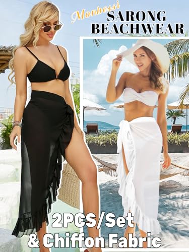 Chiffon Sarong Wraps for Women - 2 PCS Beach Cover Up - Black & White