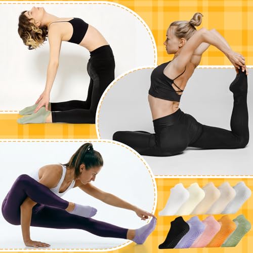 Pilates Socks for Women - 10 Pcs Non-Slip Grippy Socks - Multicolor