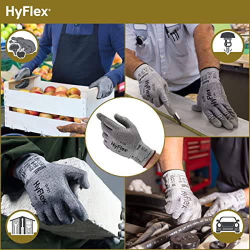 HyFlex Ansell 11-727 Ultralight Cut-Resistant Industrial Gloves w/Reinforced Palm for Machinery, Auto, Warehousing Grey