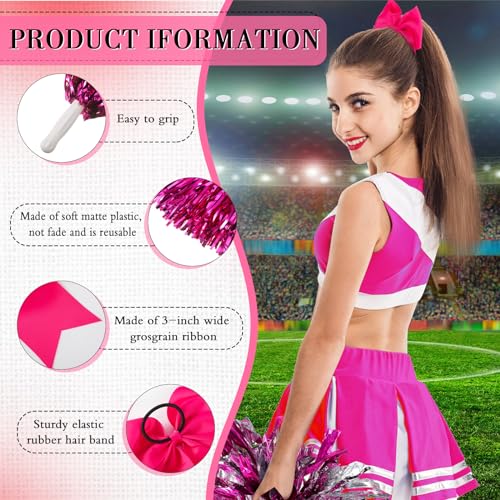 Cheerleading Pom Poms & Large Hair Bow Set - Rose Red