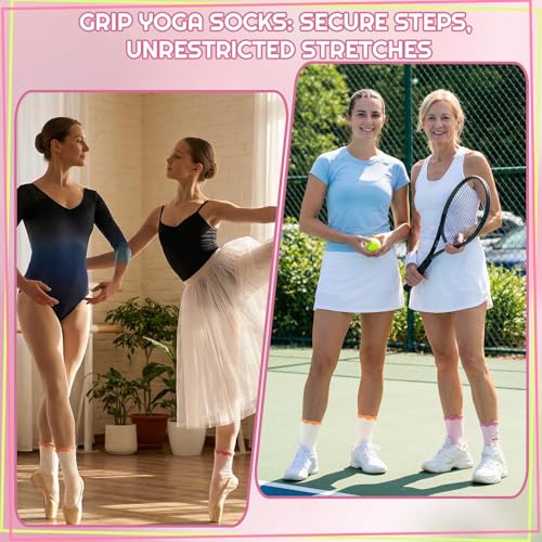 Cute Pilates Grip Socks for Women - Ruffle Crew Yoga Socks - Yellow & Pink