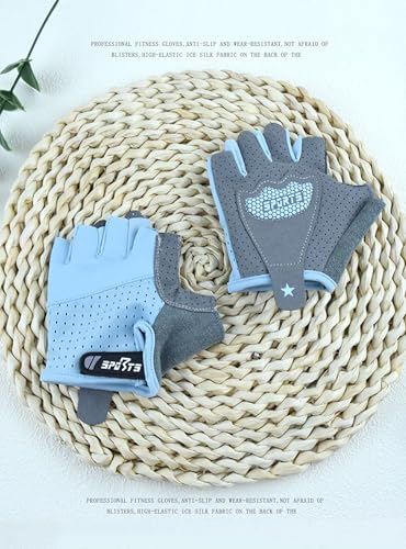 Kids Fingerless Cycling Gloves - Toddler & Teen, Blue, L (7-12 Years)
