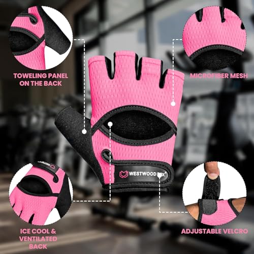 Breathable Weight Lifting Gloves with Palm Protection - Pink, Large