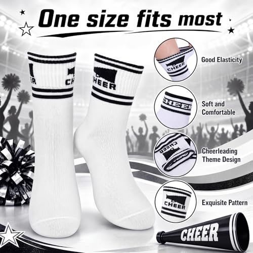 Cheer Socks for Cheerleaders - 6 Pairs Black Megaphone Stripes