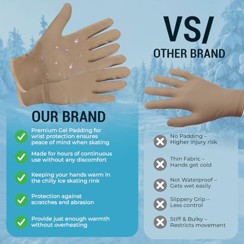 Beige Figure Skating Gloves with Gel Wrist Support - Medium