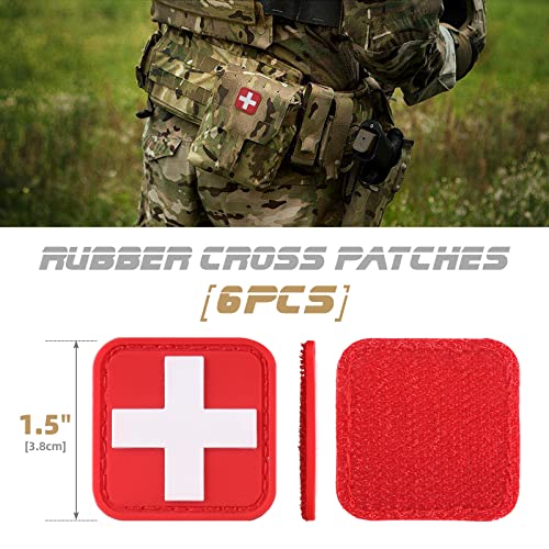 Medic Red Cross Patch - 1.5 Inch PVC Rubber, 6 Pieces - White & Red