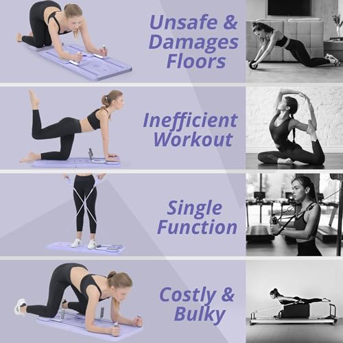Multi-Purpose Foldable Pilates Reformer Board with Resistance Bands