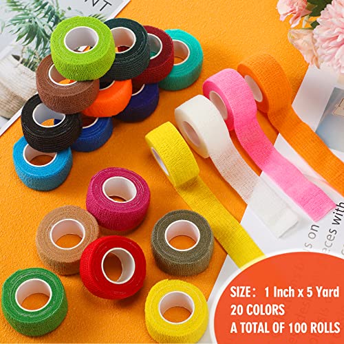 Nuogo 100 Self-Adhesive Bandage Wrap Rolls Bulk 1 Inch x 5 Yards First Aid Sports Pet