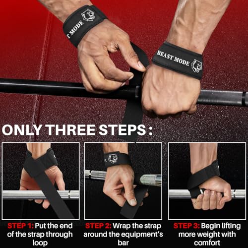 Padded Cotton Lifting Straps for Weightlifting - 18" Black Beast Mode