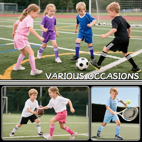 Kids Soccer Socks - 4 Pairs Knee High Athletic Socks - Black/Pink/White/Rose