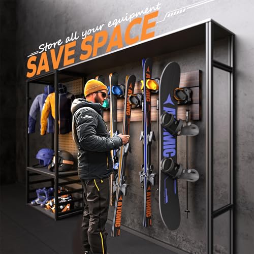 Snowboard Wall Rack - Damage-Free Storage for Skis & Boards, 4 Pack - Sunrise Orange