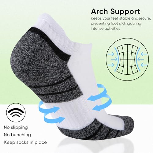 Cushioned Ankle Socks for Men - Breathable Moisture Wicking - 7 Pairs White