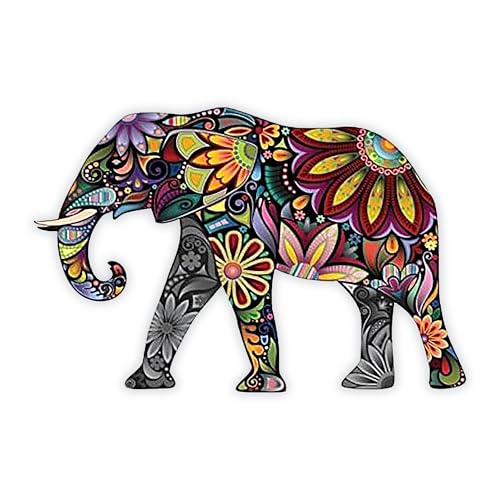 Colorful Floral Elephant Vinyl Decal - 5 Inch Waterproof Sticker