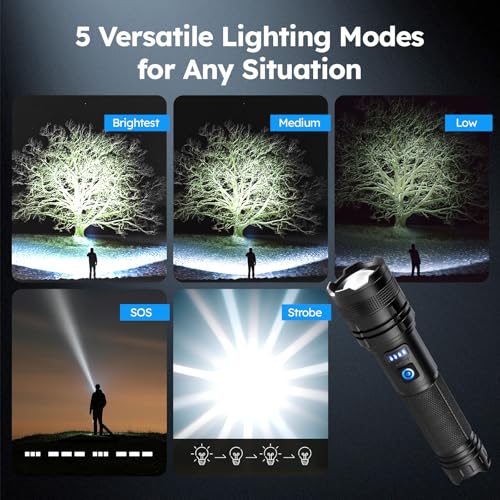 THY TRY 90000 Lumen Rechargeable LED Flashlight 2-Pack, 5 Modes
