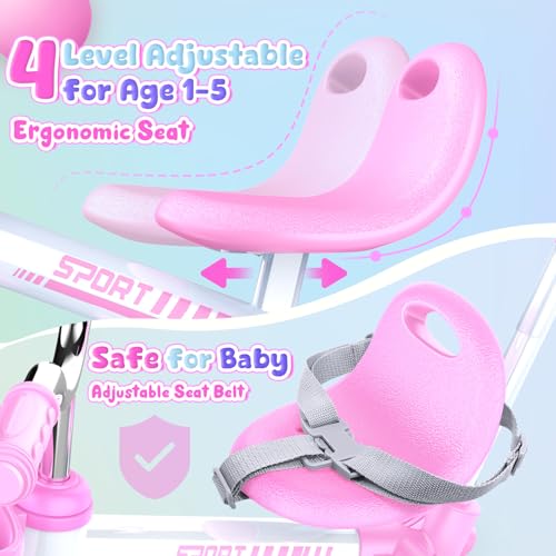 Toddler 5-in-1 Bike for Ages 1-5 - Tricycle with Pink Light-Up Wheels