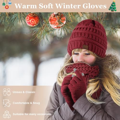 Thick Knit Winter Beanie Hat Scarf Gloves Set - Beige