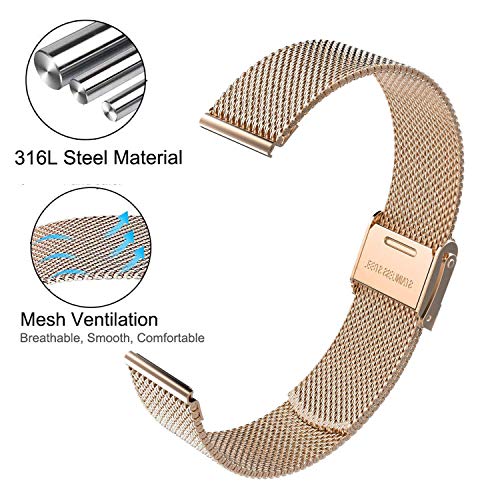Rose Gold ViCRiOR 18mm Stainless Steel & Mesh Watch Band for Garmin Venu 3S/4/2s/Vivomove 3S & Forerunner 255S/265S
