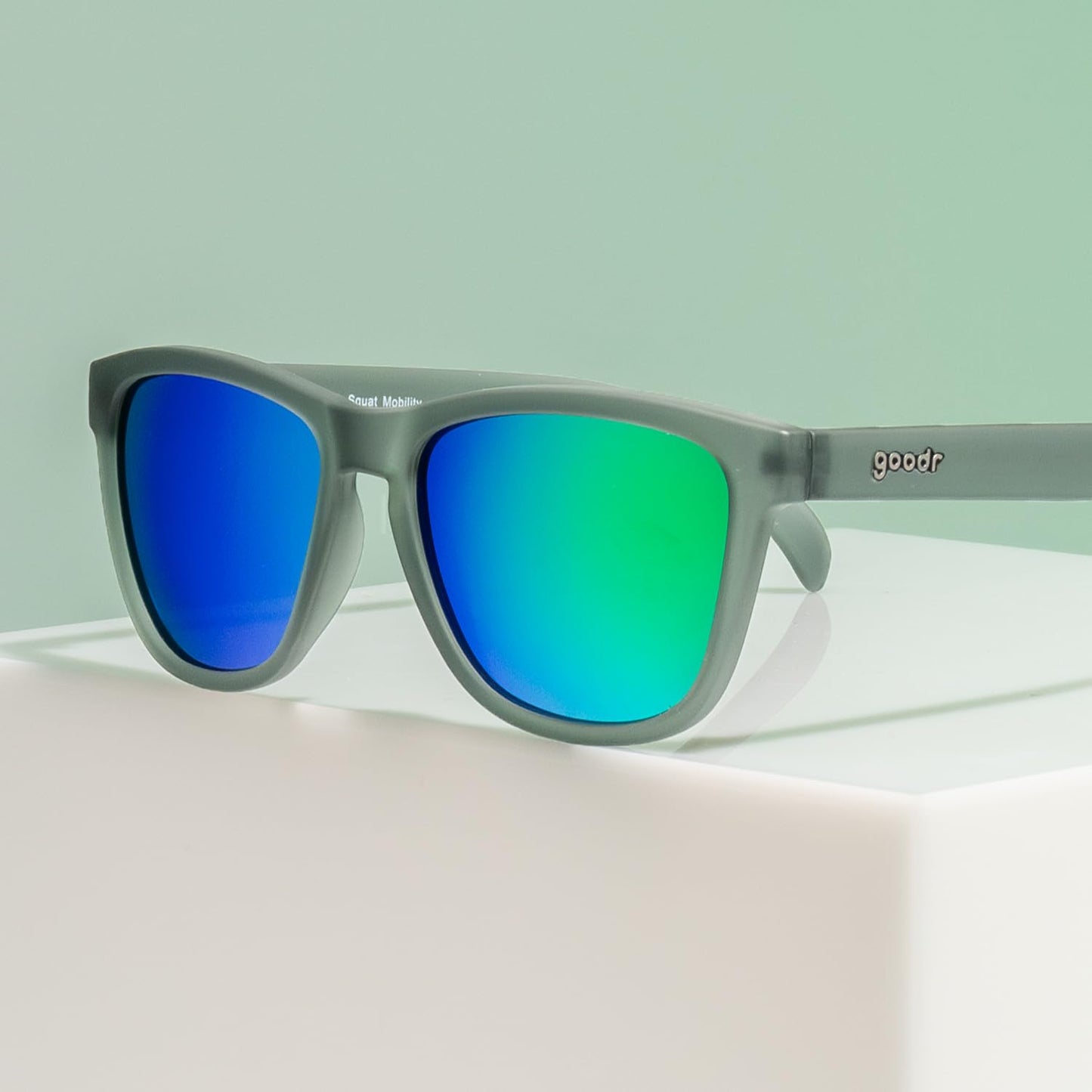 goodr Silverback Squat Mobility Polarized Sunglasses, Medium Sized (OG), Dark Gray Translucent Frames with Light Green Mirrored Reflective Lenses, UV400 Protection, No Slip, No Bounce
