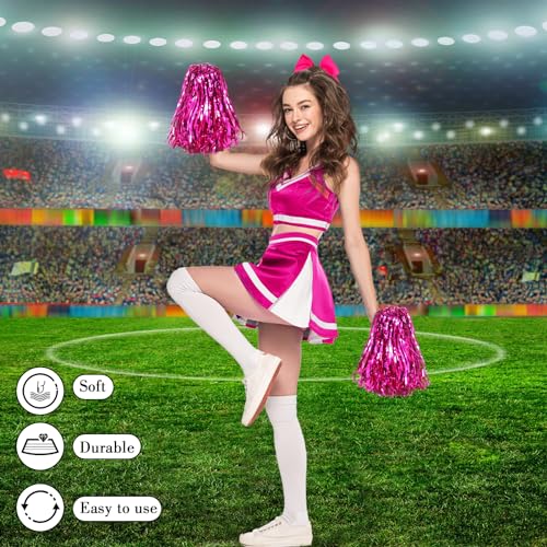 Cheerleading Pom Poms & Large Hair Bow Set - Rose Red