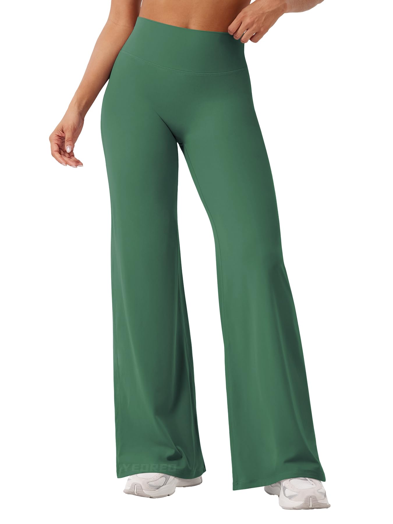 YEOREO Workout Leggings Womens No Front Seam Straight Leggings 31.5" High Waist Buttery Eddiy Gym Yoga Pants Dark Green L