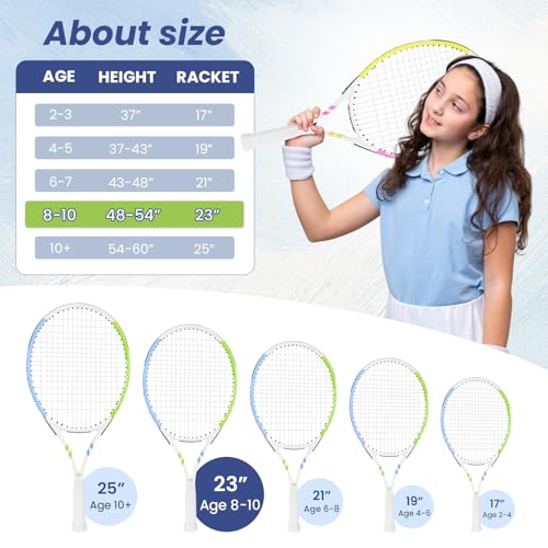 OGEENIER Kids Tennis Racket 23 Inch for Beginners, Pink+Cyan, 4 1/4"