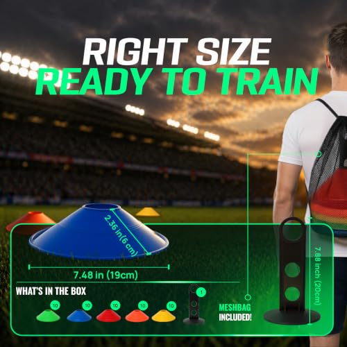 50 Pack Agility Training Cones for Sports & Soccer Practice - 5 Color Set