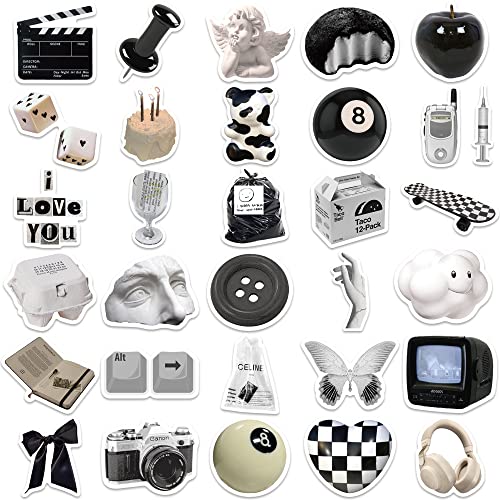 61Pcs Aesthetic Black and White Vinyl Stickers - Waterproof Laptop Decals
