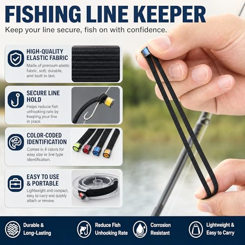 4-Piece Fishing Line Keeper Set - Elastic Fabric Tippet Rings Holder