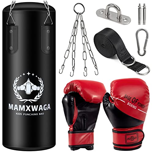 Kids Punching Bag Set with Gloves - Unfilled Heavy Duty Boxing & Kickboxing Equipment for Children 3-12 Years