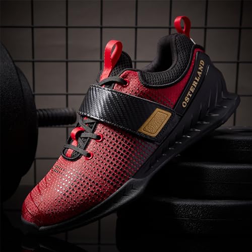 Weightlifting Shoes for Men & Women - 1.4 Inch Heel, Black/Red - Wide Fit