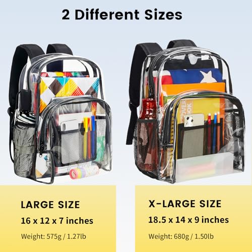 Heavy Duty Clear Backpack - Large Transparent Bookbag for College