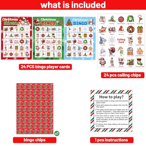 Christmas Bingo Game for 24 Players - Cute Holiday Edition