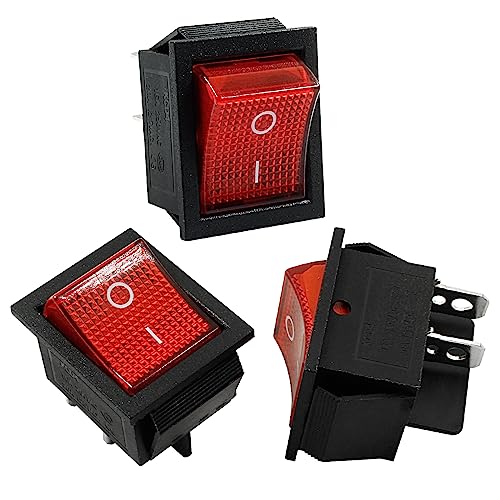KCD4 Rocker Switch with Red LED Light - 4 Pins, 2 Position, 3 Pcs