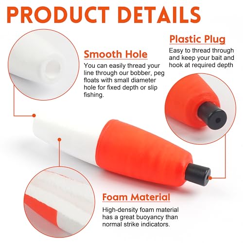 JOGFFDE Red-White 20pcs Fishing Floats Cigar Shape Bobbers 3 Inch