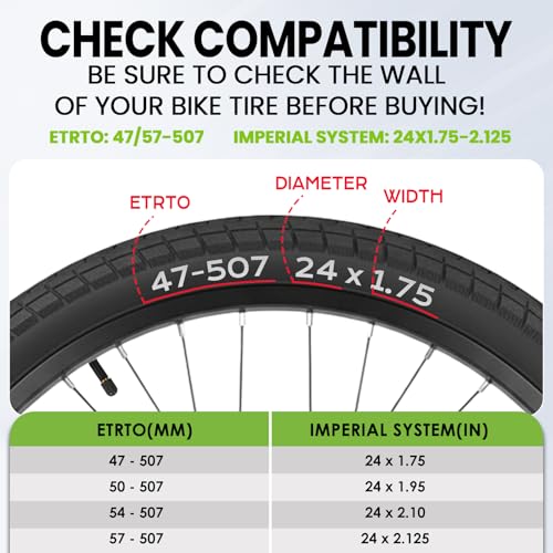 PAKCHEF 24" x 1.75-2.125 Heavy Duty Bike Inner Tube with 32mm Schrader Valve & Levers (Set of 2)