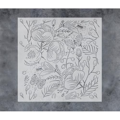 GSS Designs Flower Stencils for Painting on Wood Canvas Paper Fabric Floor Wall Floral Stencils12x12Inch Reusable DIY Art Craft Stencils for Painting Flowers and Leaves