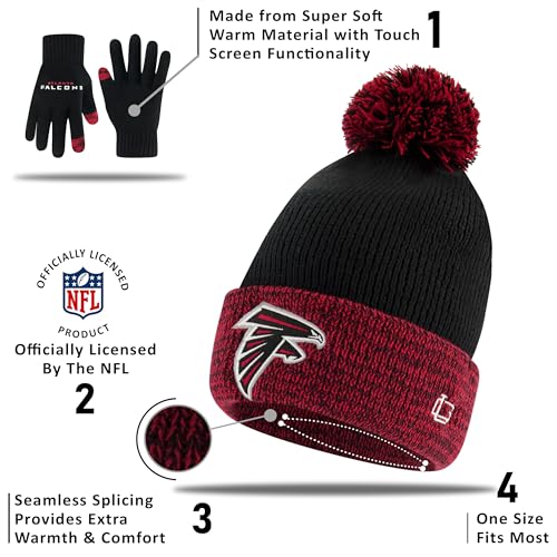 Detroit Lions Kids Winter Beanie Hat & Touch Screen Gloves - One Size